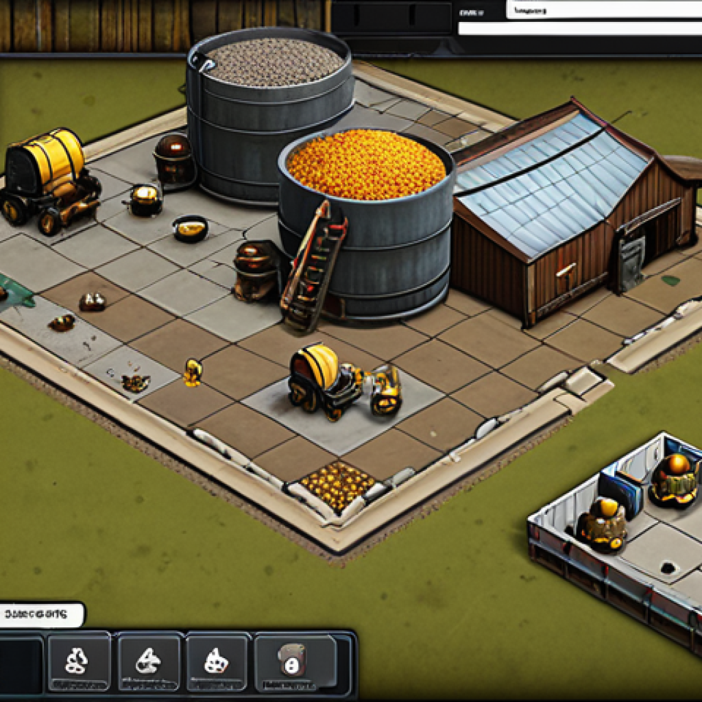 **

A bustling Top War base showcasing optimally placed workshops. Focus on highlighting the arrangement of Food, Oil, and Ore workshops, visually demonstrating the "adjacent placement bonus" strategy. Show heroes strategically assigned to each workshop, with visual cues indicating their resource production boost skills. A UI element subtly displays the increased resource output.

**