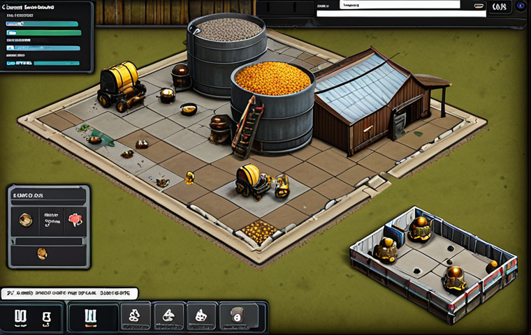 **

A bustling Top War base showcasing optimally placed workshops. Focus on highlighting the arrangement of Food, Oil, and Ore workshops, visually demonstrating the "adjacent placement bonus" strategy. Show heroes strategically assigned to each workshop, with visual cues indicating their resource production boost skills. A UI element subtly displays the increased resource output.

**