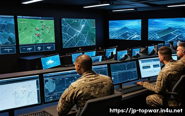 top war 병력 관리 전략 - A detailed strategic war room scene set in a modern military base, featuring diverse infantry, caval...