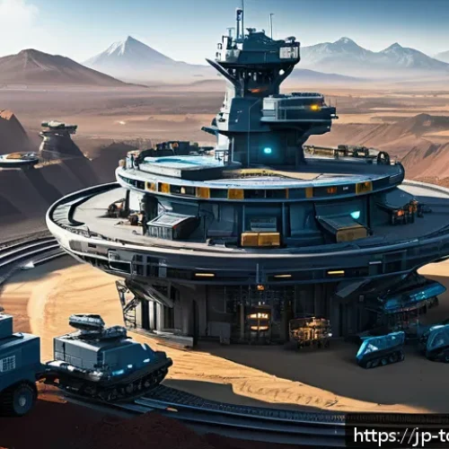 top war 무과금으로 살아남는 법 - A detailed digital illustration of a futuristic resource base in a strategy game, featuring upgraded...