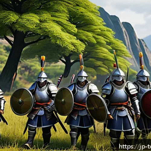 top war 고급 유닛 활용법 - A strategic battle formation scene in a fantasy game setting, featuring a balanced lineup of armored...
