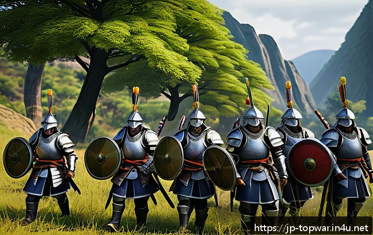 top war 고급 유닛 활용법 - A strategic battle formation scene in a fantasy game setting, featuring a balanced lineup of armored...