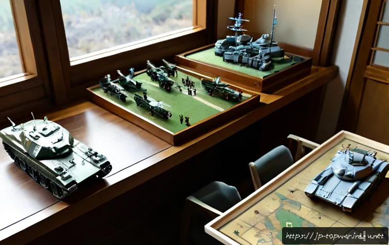 top war 희귀 유닛 배치 - Photorealistic tabletop military strategy scene, a Japanese-style commander’s clean wooden desk with...
